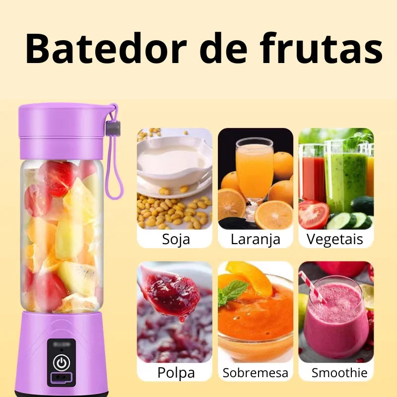 Mini Liquidificador Portátil Garrafa com 6 Lâminas