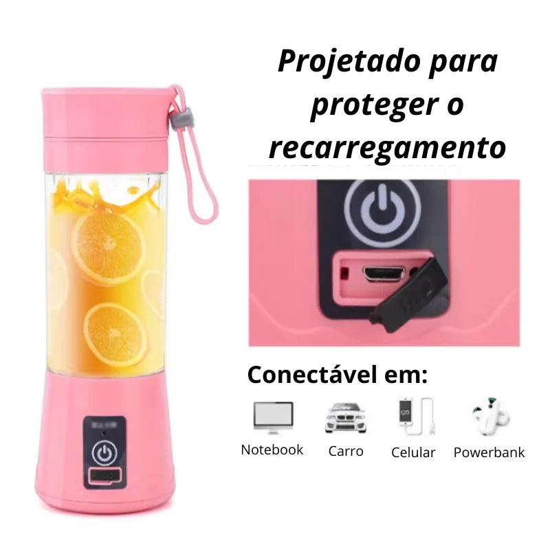 Mini Liquidificador Portátil Garrafa com 6 Lâminas