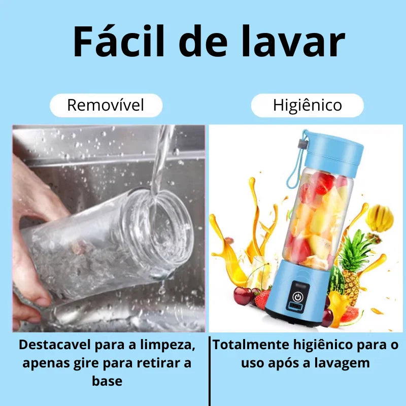 Mini Liquidificador Portátil Garrafa com 6 Lâminas